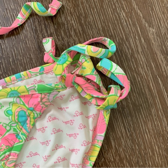 Lilly Pulitzer Womens green/ pink chin chin elephant printed tie bikini set S - Picture 4 of 11